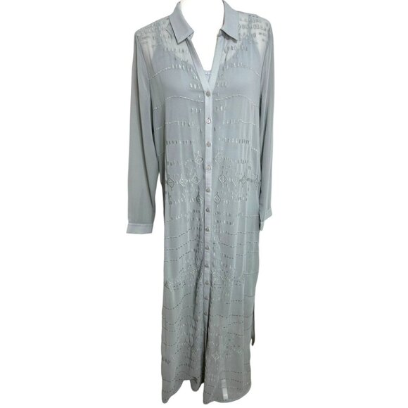 SOFT SURROUNDINGS 2-Piece Embroidered Gray Maxi‎ Dress - Size Medium - Picture 2 of 9
